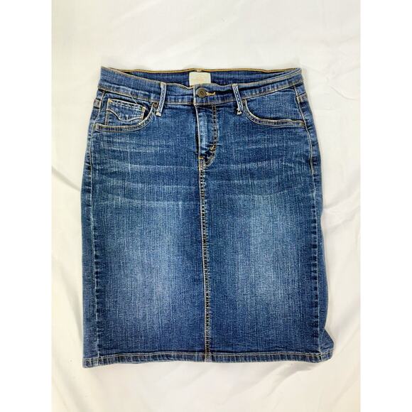 Vintage Levi Denim Mini Skirt Dark Blue-slit- 512 size 6 - Picture 1 of 9